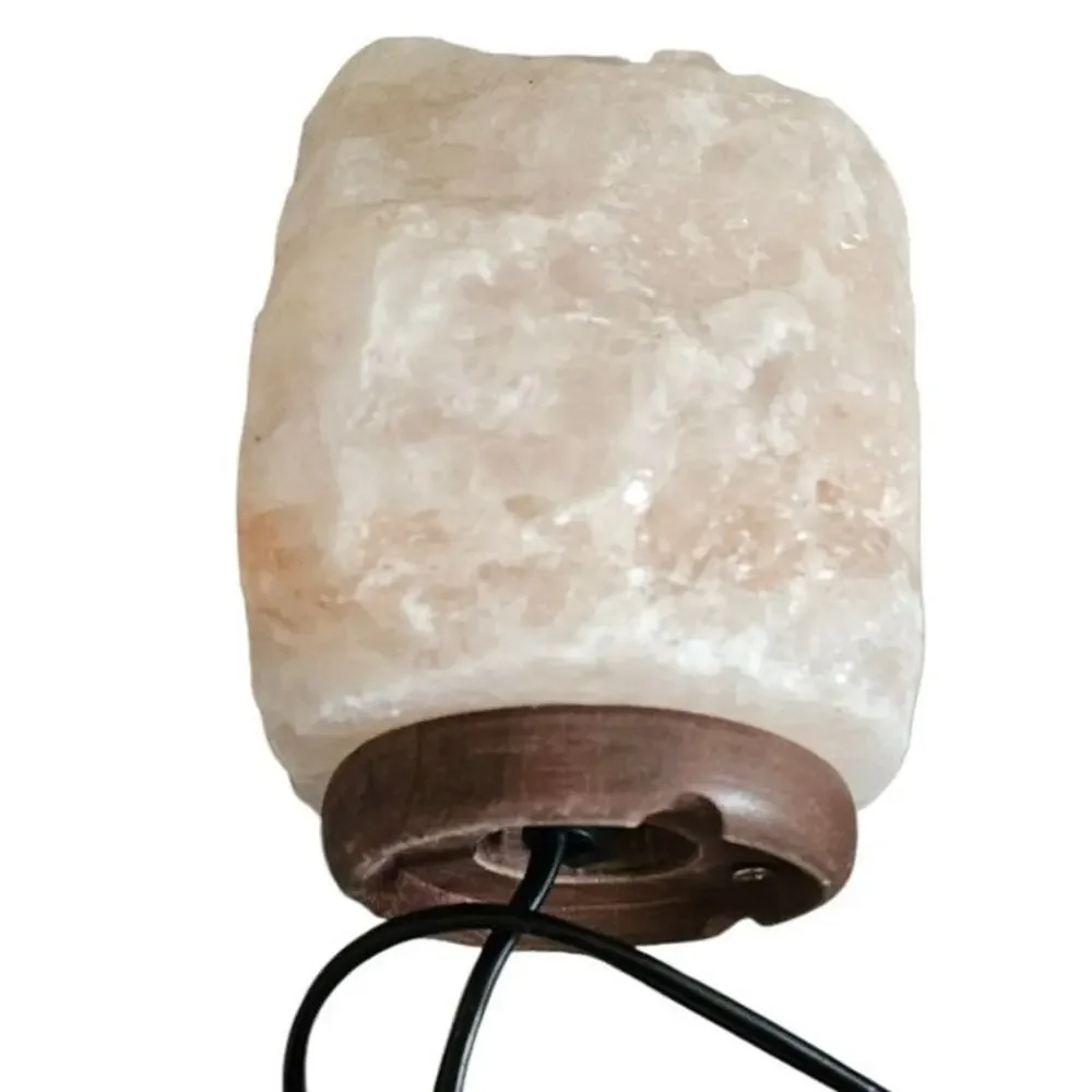 Himalayan Pink Salt Lamp Natural Crystal Wood Base Cord Switch 5in